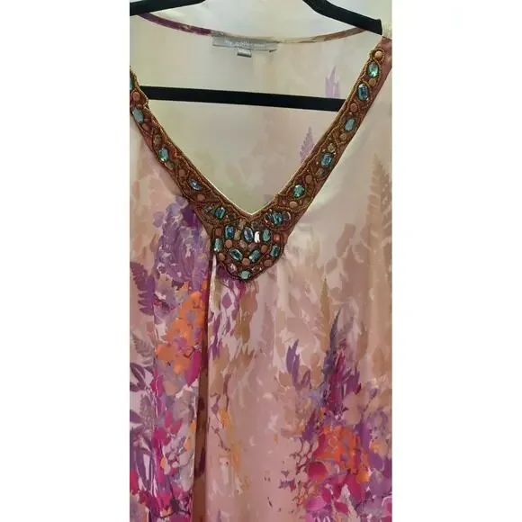 NY Collection Floral Blouse Embellished Beaded V-Neck Top Women's XL Fairy Boho - Picture 3 of 10
